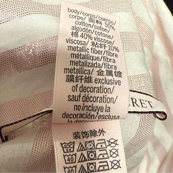 Victoria’s Secret Metallic Striped Long Sleeve And Pants Pajama Set Pink White L - Picture 10 of 10